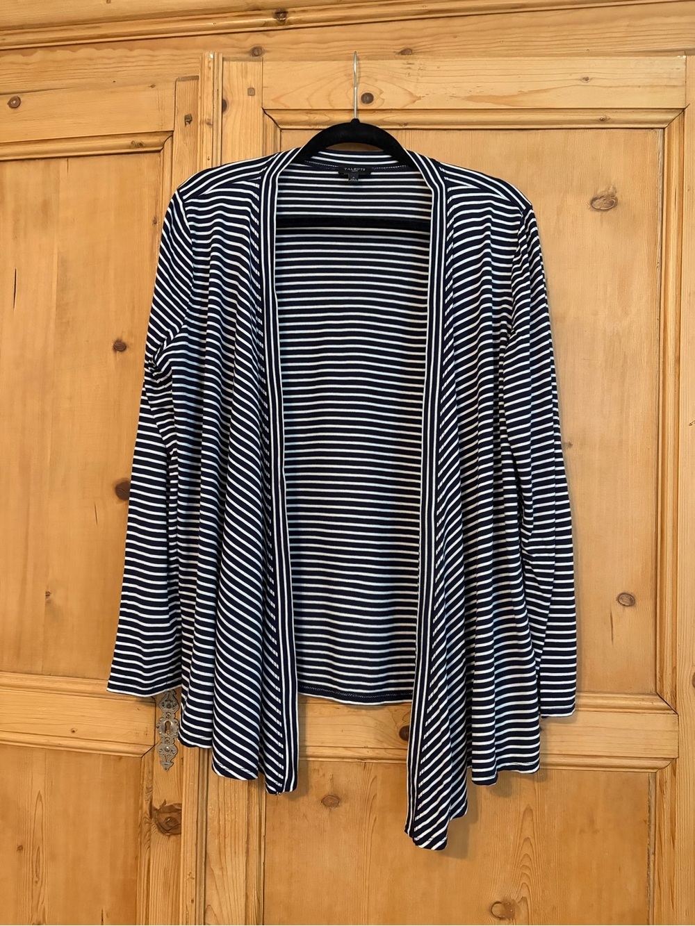 Talbots Women’s Waterfall Draped Navy Striped Open-Front Cardigan  Sz X (L/XL)